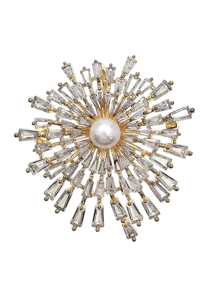 Pearl With Zircon Firework Shaped Brooch QP001