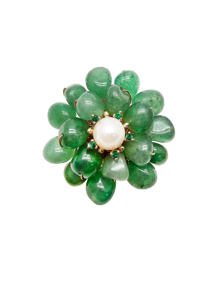 Handcrafted Flower Shaped Aventurine Brooch QP003