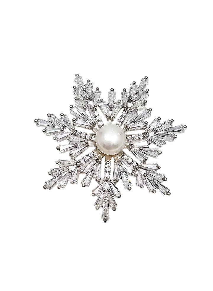 Pearl Setting Snowflake Shaped Brooch QP005