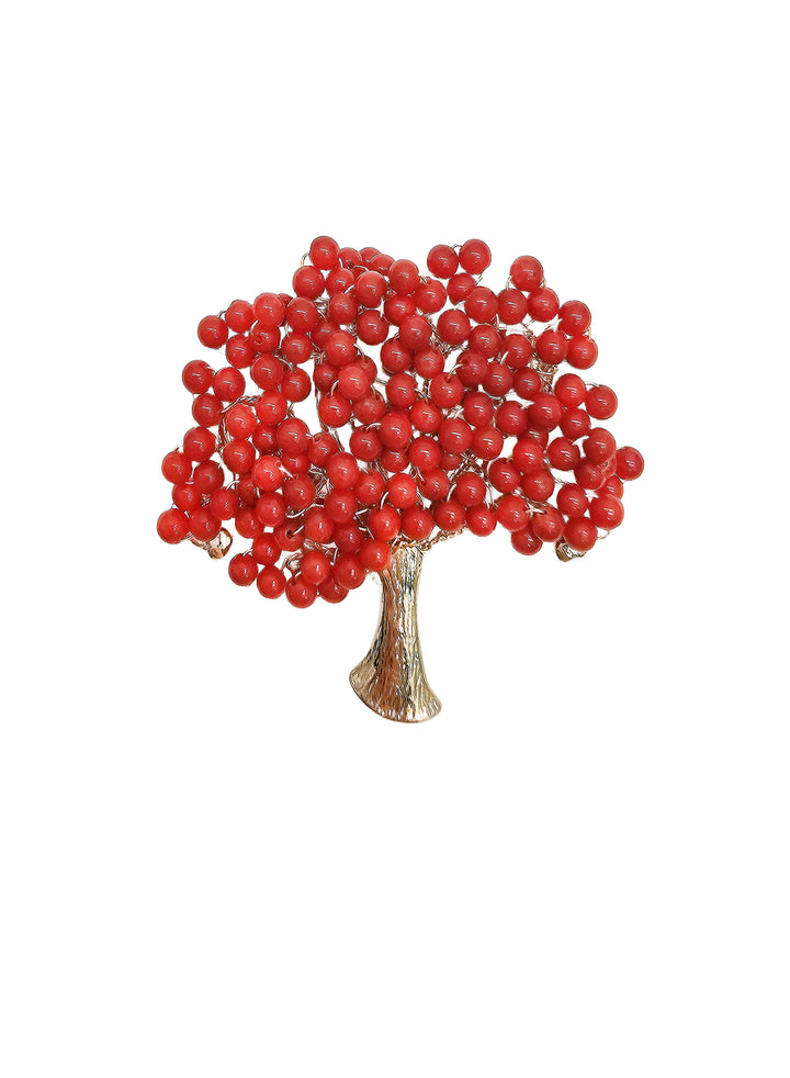Handcrafted Red Bamboo Coral Tree Brooch QP006