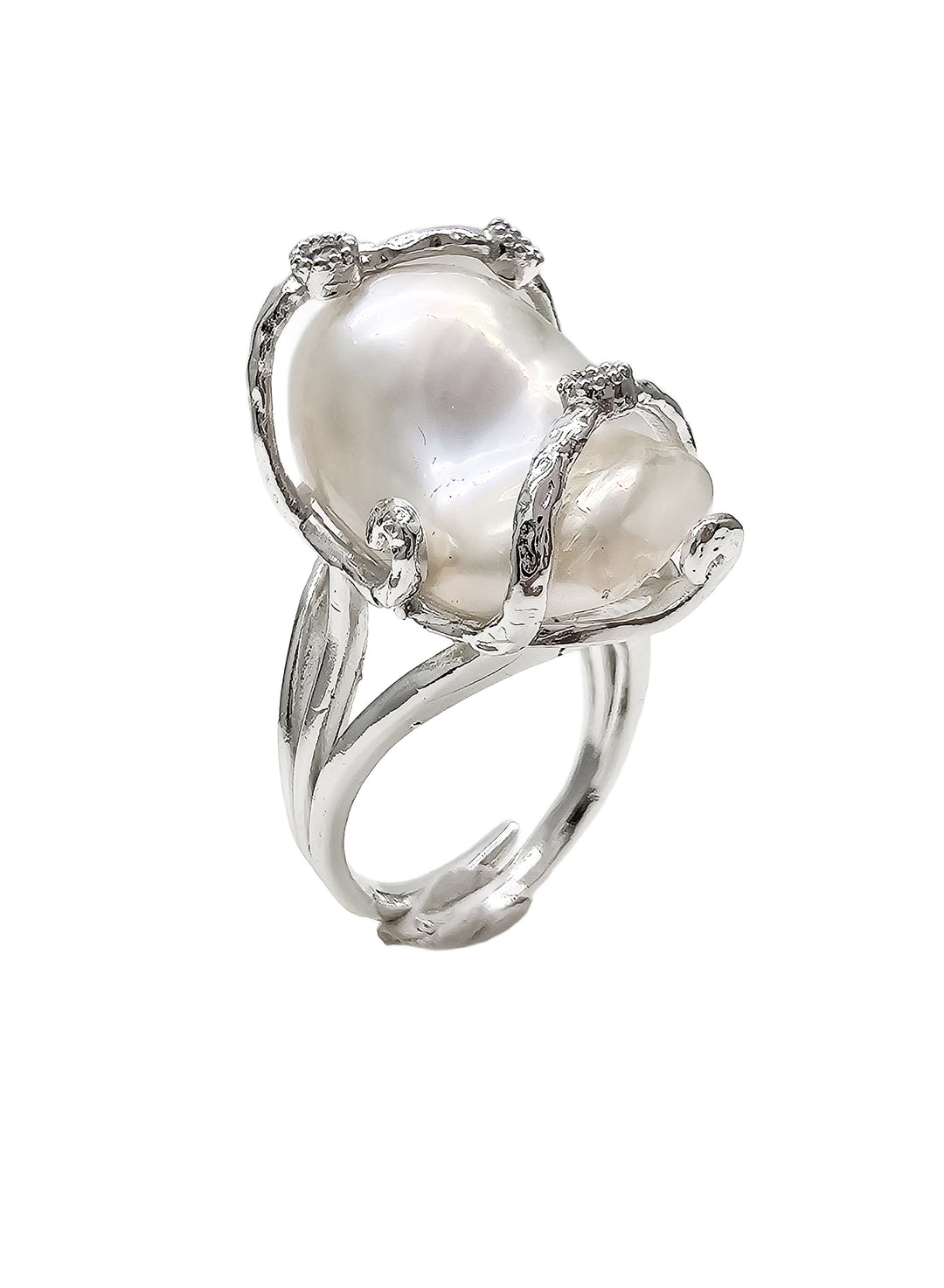Baroque Pearl Silver Adjustable Ring QR008