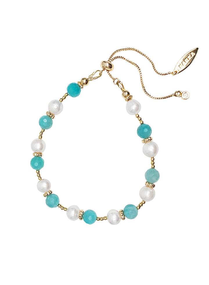 Amazonite With Freshwater Pearls Slider Bracelet RB003
