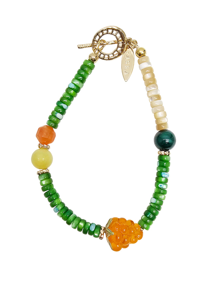 Summer Garden Malachite & Agate Bracelet With Raspberry Charm RB005