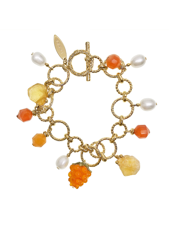 Spring Garden Raspberry and Citrine Pearl Chain Bracelet RB006