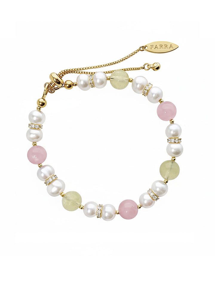 Macaron Pink Rose Quartz Yellow Citrine & Pearls Bracelet RB009