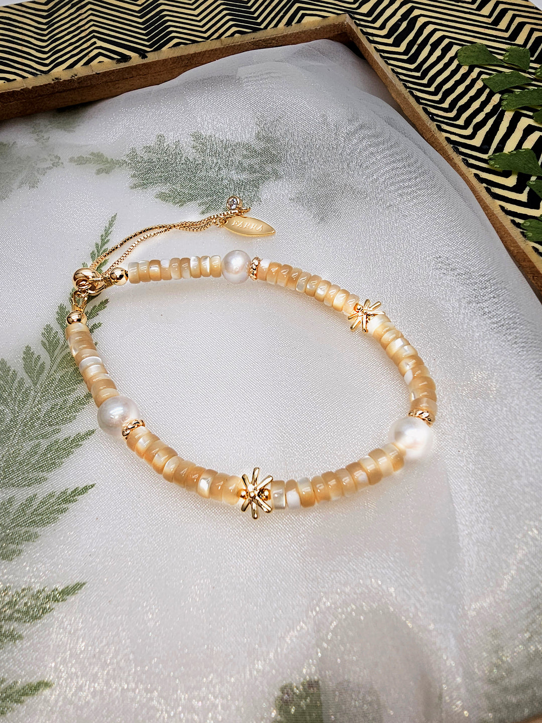 Beige Shell With Freshwater Pearl Slider Bracelet RB021