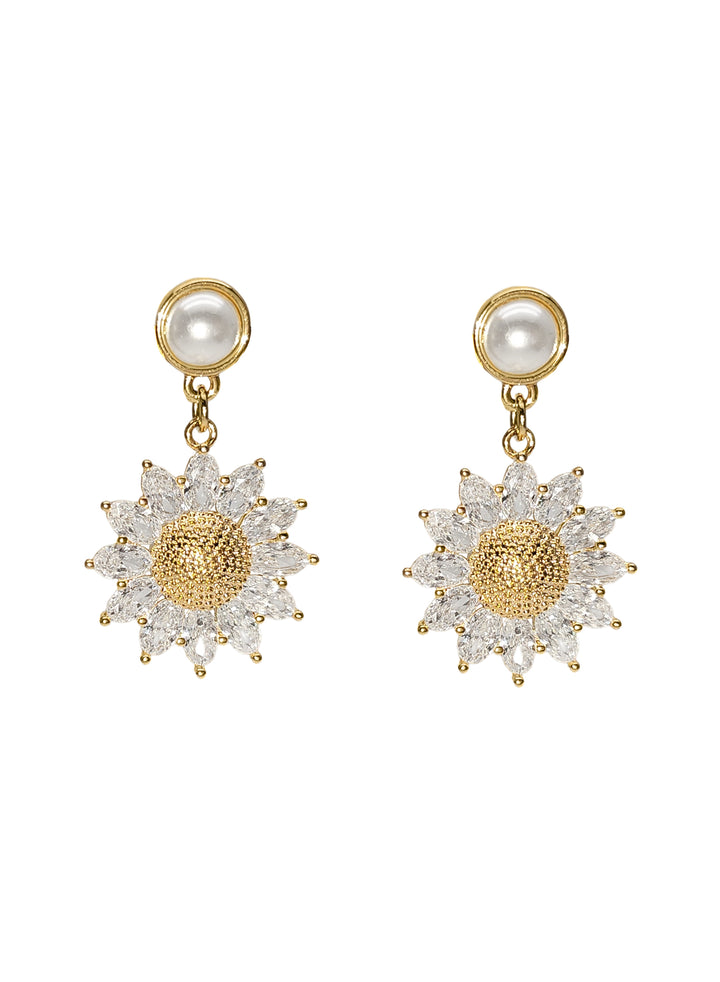 Zircon Daisy Dangle With Pearl Stud Earrings RE002