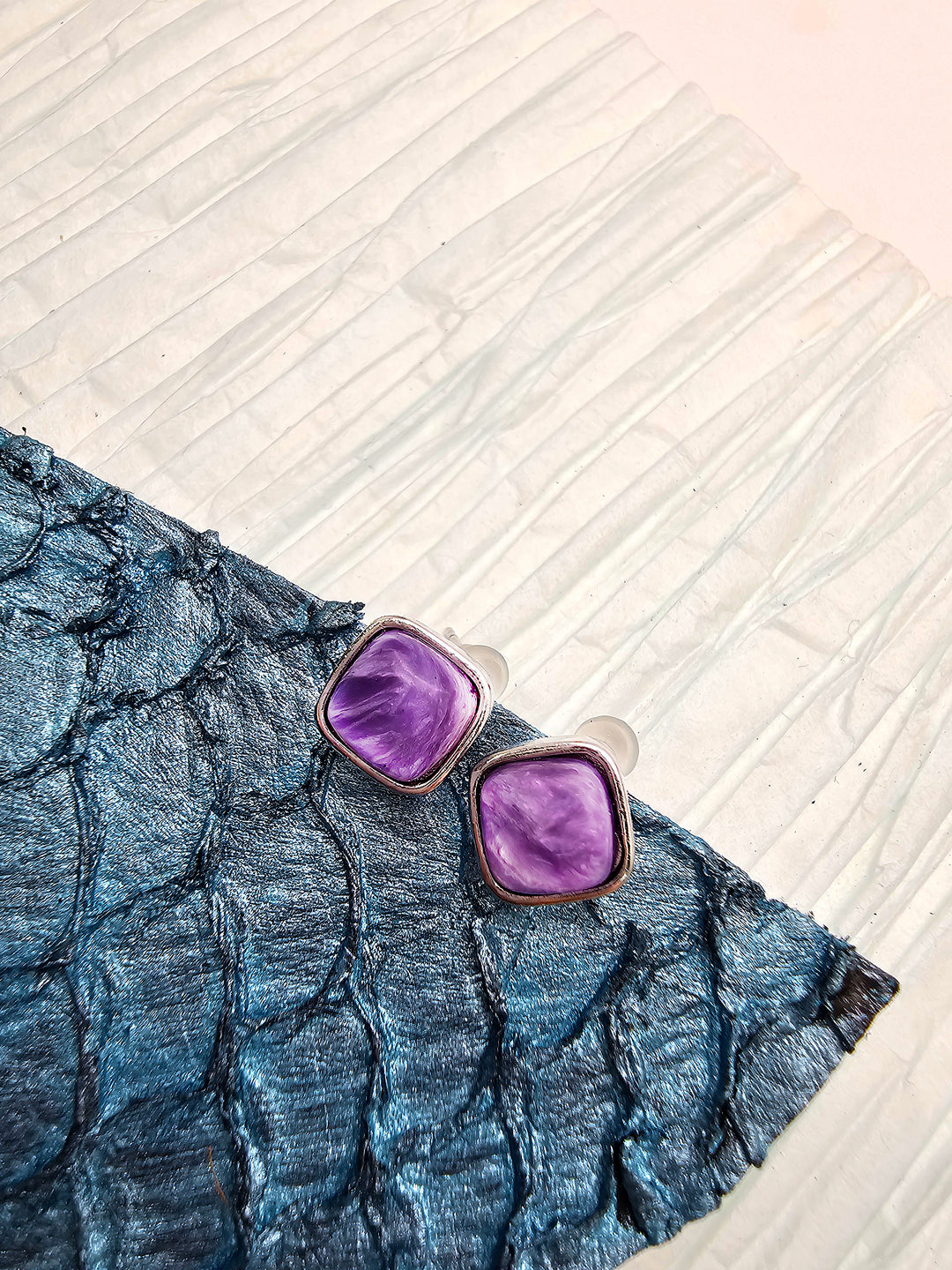 Minimalist Square Charoite Stud Earrings RE003