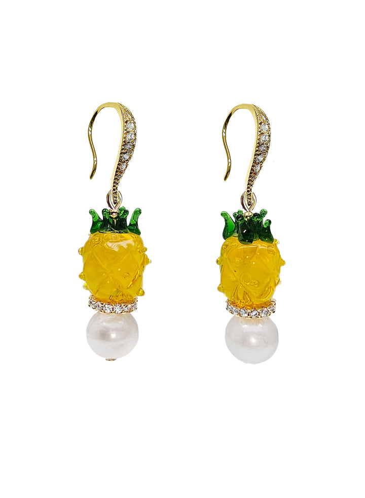 Fruity Yellow Pineapple With Freshwater Pearls Dangle Earrings RE007