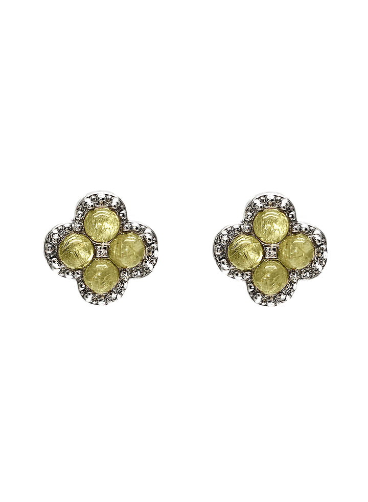 Minimalist Flower Shaped Prehnite Stud Earrings RE010