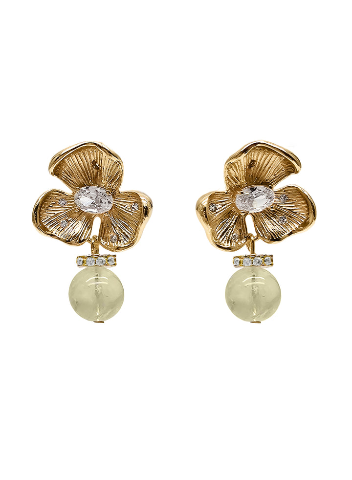 Citrine Dangle Flower Stud Earrings RE012
