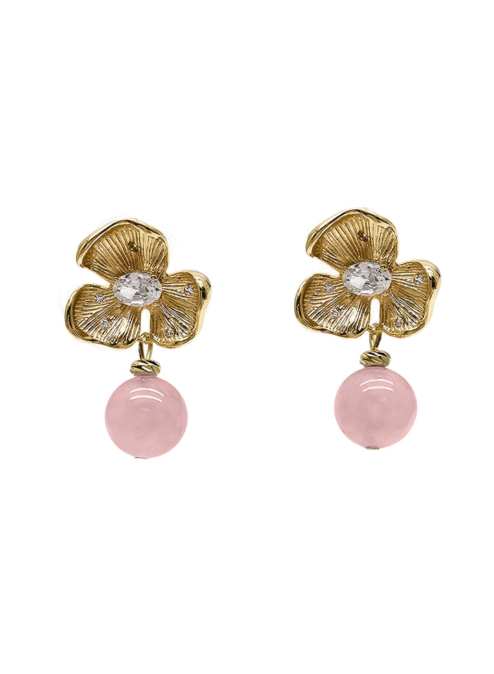 Floral Rose Quartz Dangle Stud Earrings RE014
