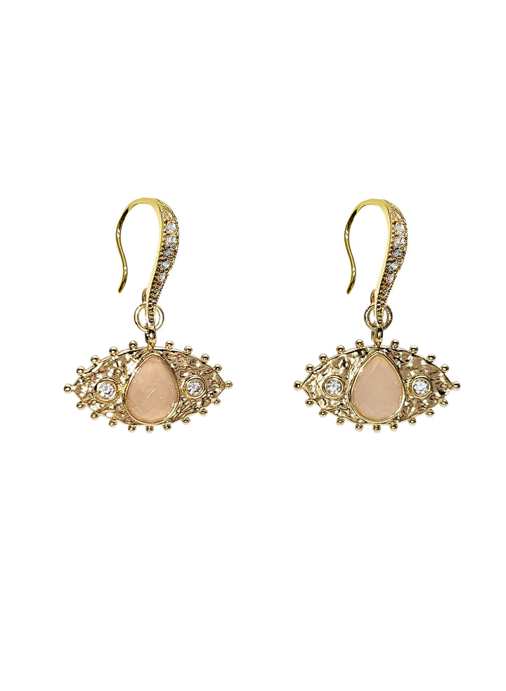 Evil Eye Adorned Rose Quartz Stone Earrings RE015