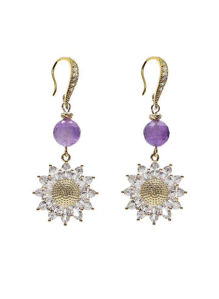 Amethyst With Daisy Dangle Earrings RE019