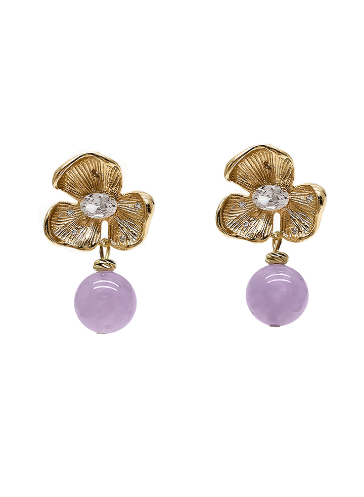 Amethyst Dangle With Flower Stud Earrings RE020