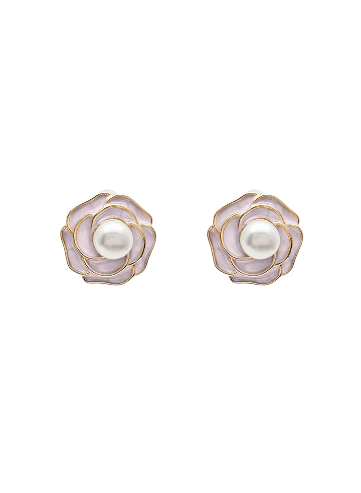 Enamel Flower Stud Earrings With Freshwater Pearl RE021