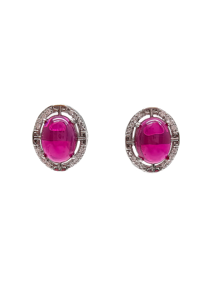 Magenta Agate Oval Shaped Earrings RE022