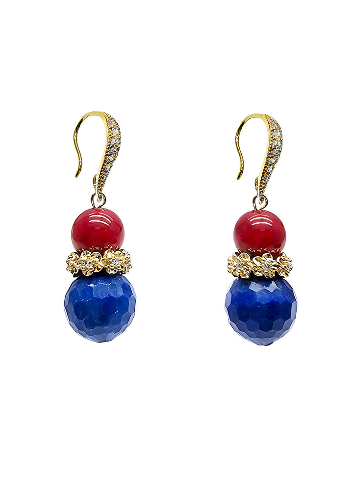 Lapis Lazuli & Red Bamboo Coral Drop Earrings RE023