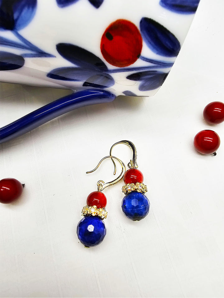 Lapis Lazuli & Red Bamboo Coral Drop Earrings RE023