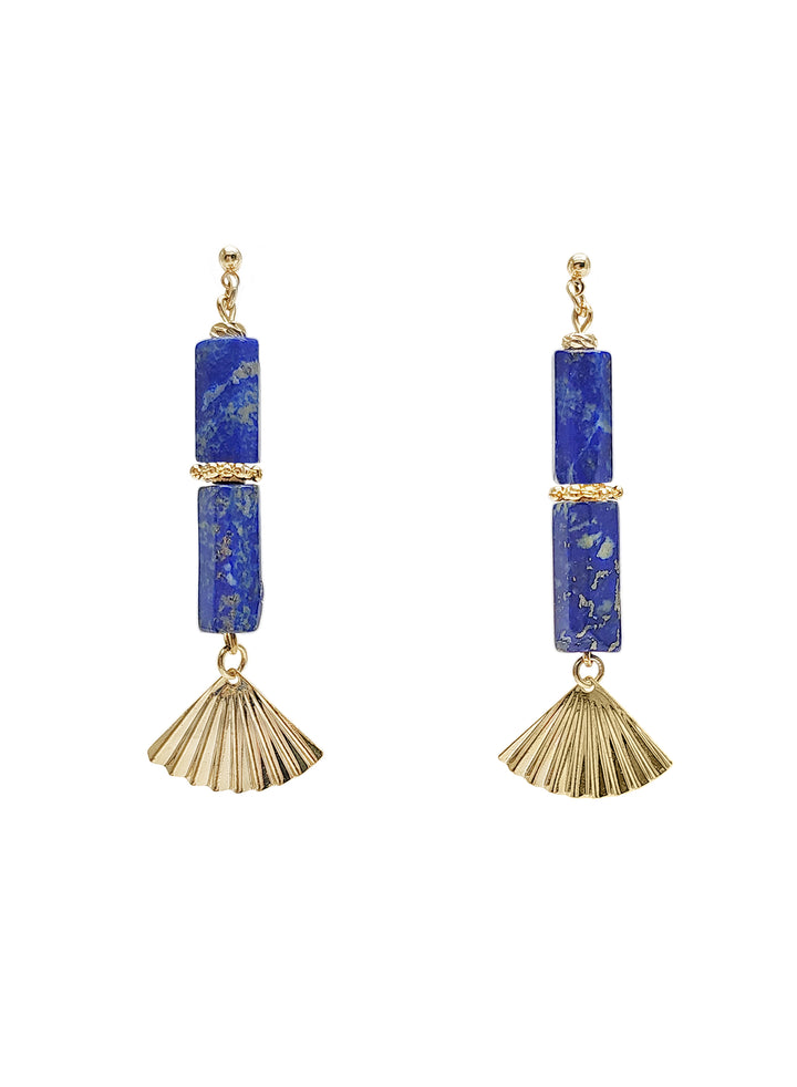 Lapis Lazuli & Gold Fan Linear Drop Earrings RE024