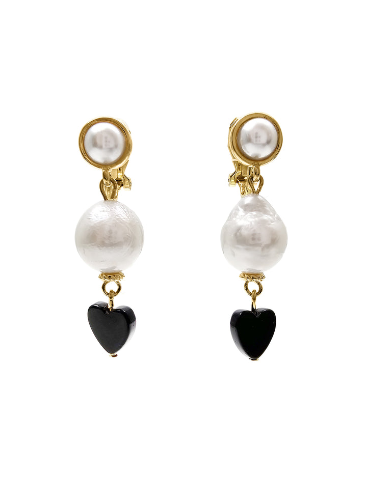 White Freshwater Pearl With Heat Agate Clipo-On Earrings RE027