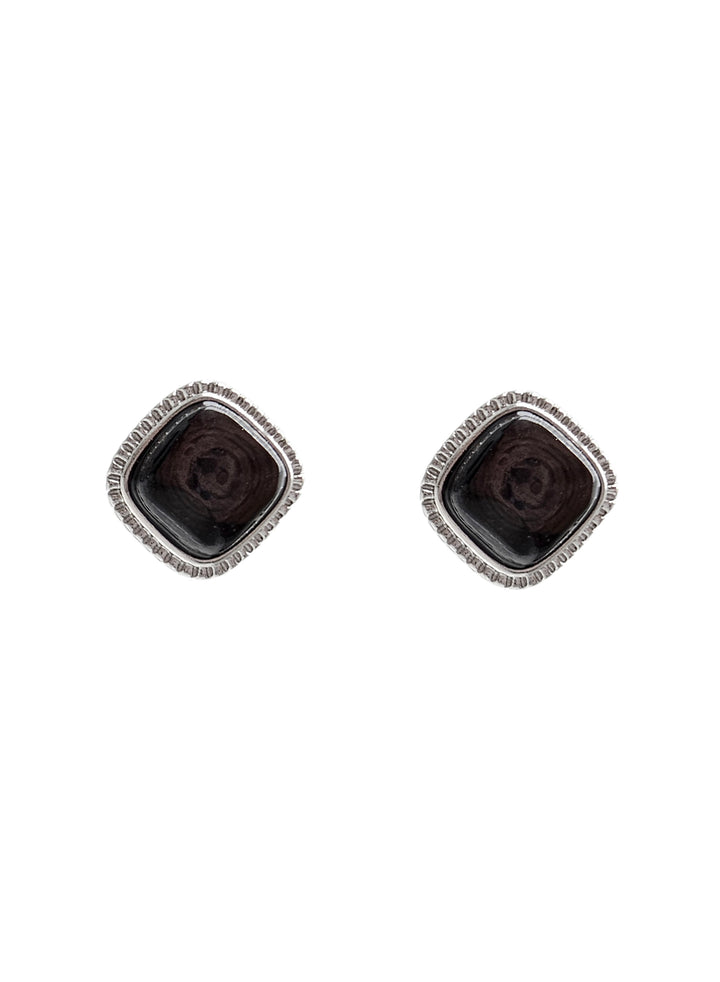 Square Shaped Black Agate Stud Earrings RE028