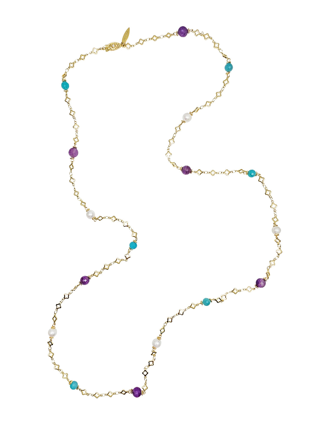 Amethys Amazonite & Pearl Long Station Necklace RN001