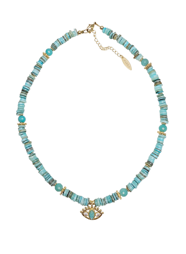 Green Shell With Turkish Evil Eye Pendant Necklace RN003