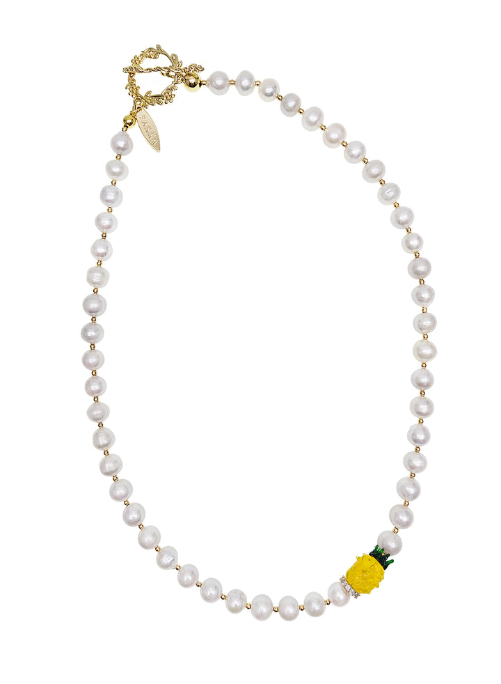 Freshwater Pearl With Yellow Pineapple Pendant Necklace RN008