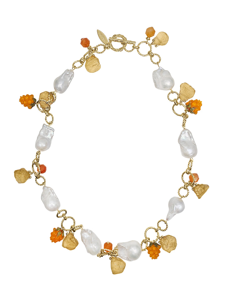 Spring Garden Baroque Pearl Necklace with Orange Raspberry & Citrine RN010