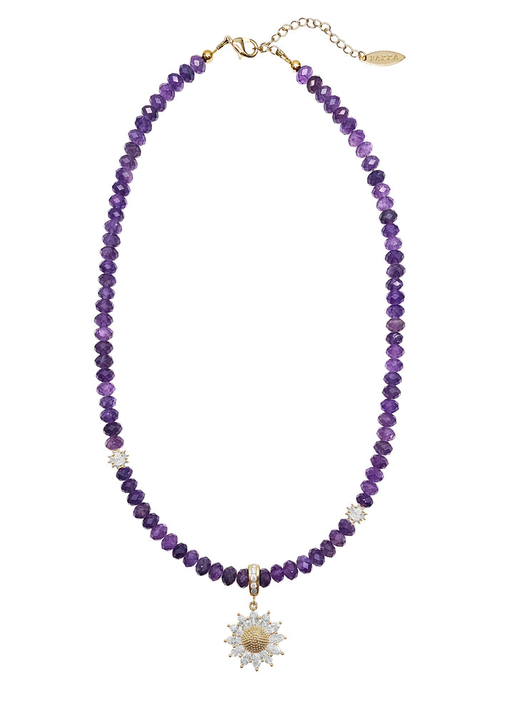 Amethyst With Daisy Pendant Necklace RN024