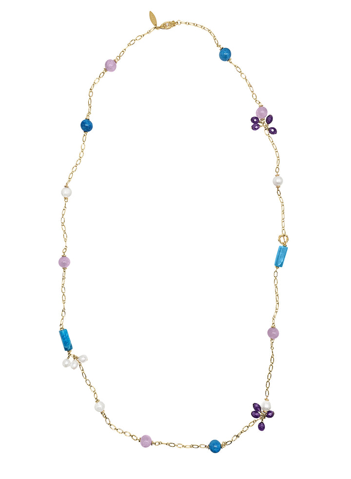 Agate Amethyst Multi Gemstone Station Necklace RN025