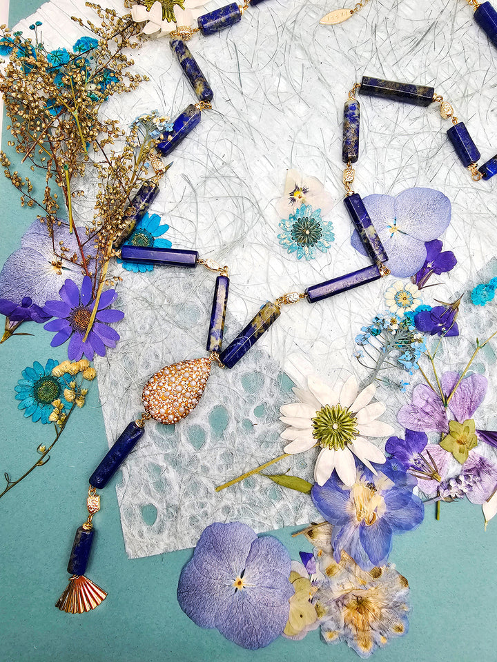 Lapis Y Shape With Tassel Necklace RN027