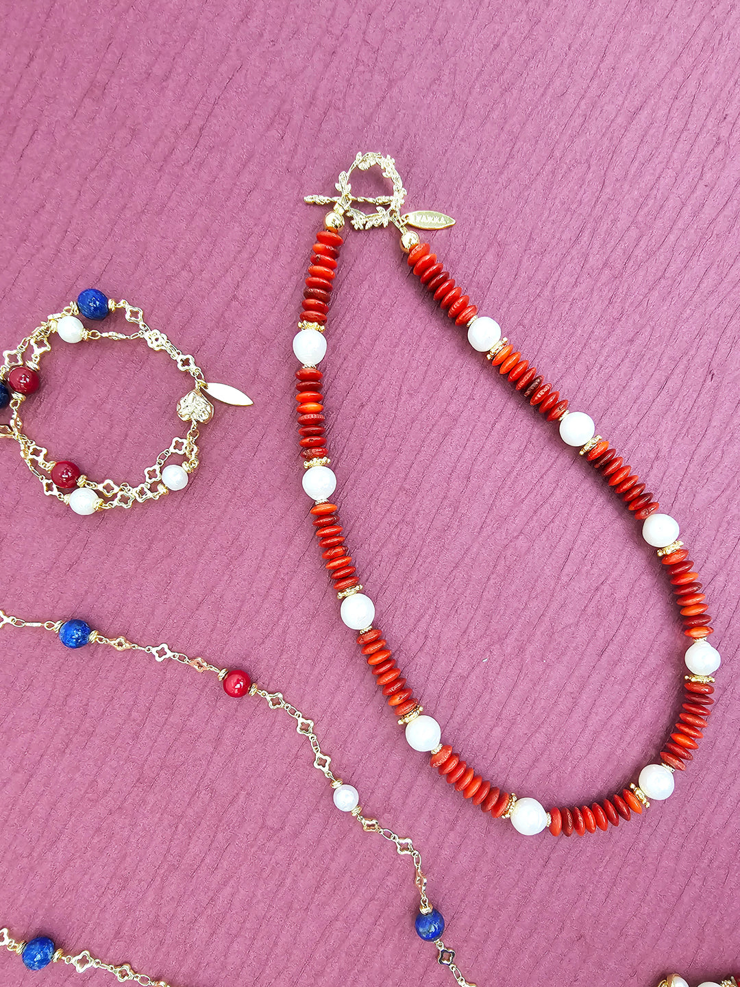 Red Bamboo Coral With Freshwater Pearls Necklace RN031