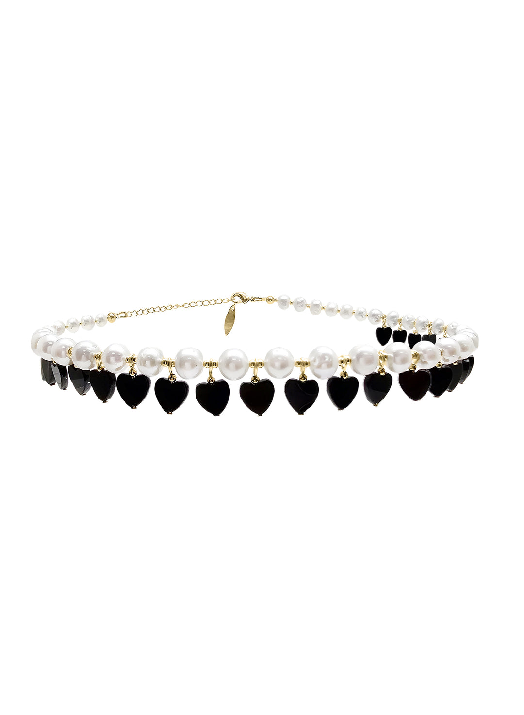 Freshwater Pearls With Heart Shaped Obsidian Charm Choker Necklace RN033
