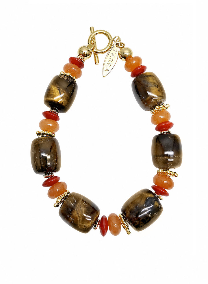Tiger-eye Stone With Orange Gemstone Bracelet SB002