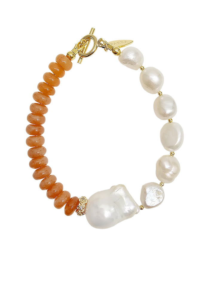 Orange Aventurine With Freshwater Baroque Pearl Bracelet SB003