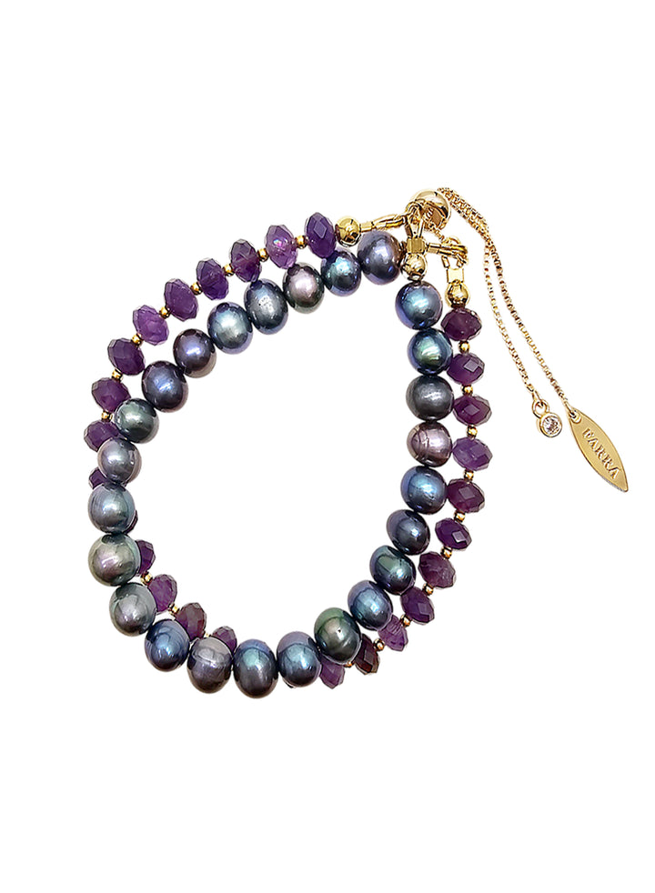 Amethyst With Purple Freshwater Pearl Double Layers Bracelet SB007