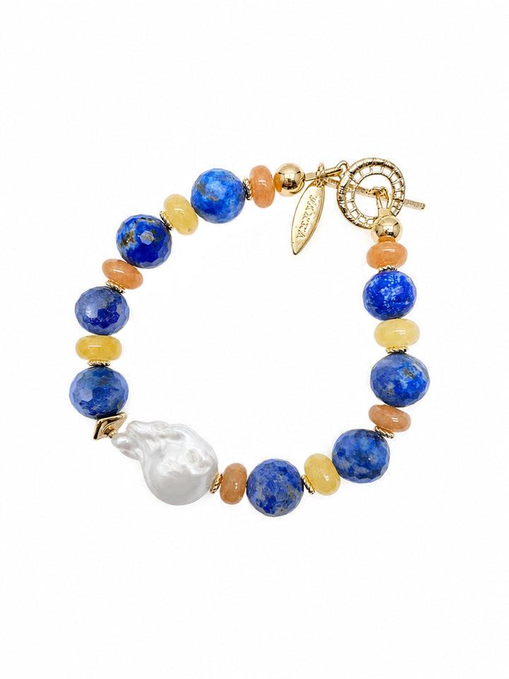 Lapis And Colorful Gemstone With Baroque Pearl Bracelet SB008
