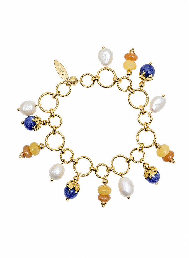 Colorful Gemstone With Freshwater Pearl Charms Bracelet SB009