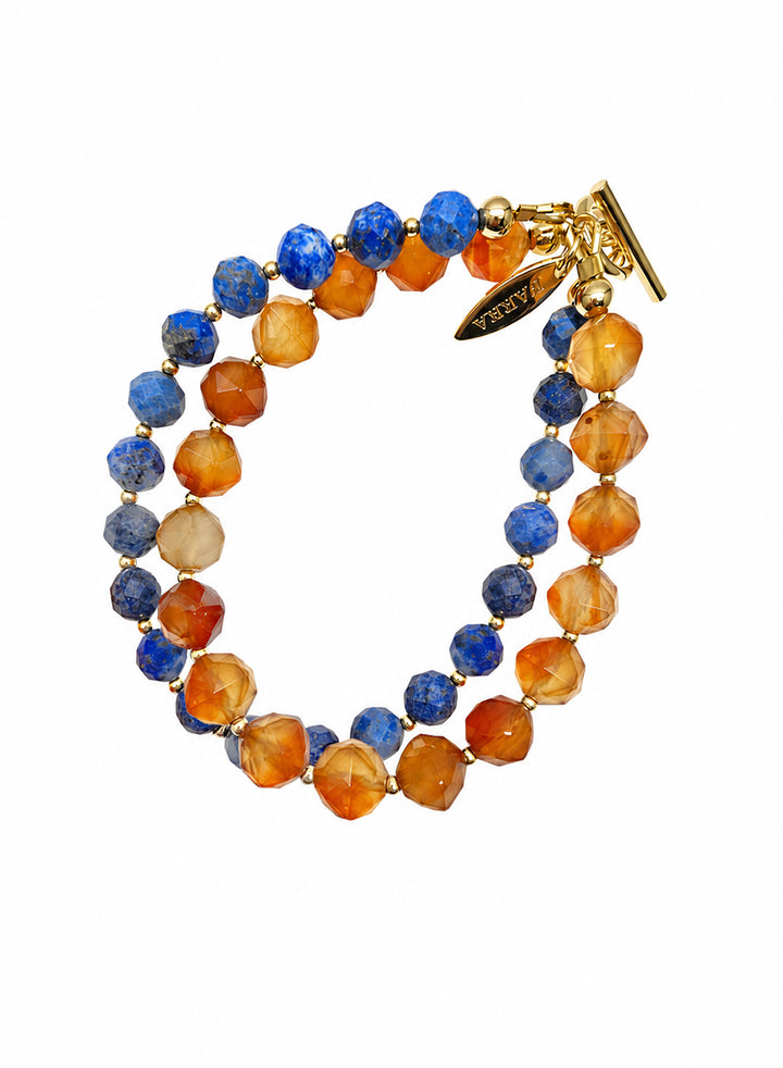 Lapis With Orange Agate Double Layers Bracelet SB010