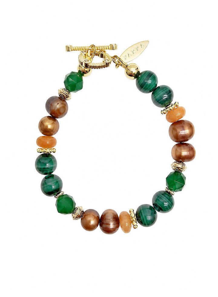 Vintage Style Malachite With Brown Freshwater Pearl And Gemstone Bracelet SB011
