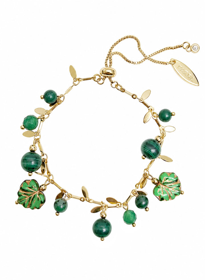 Natural-Inspired Malachite With Leaves Charm Bracelet SB014