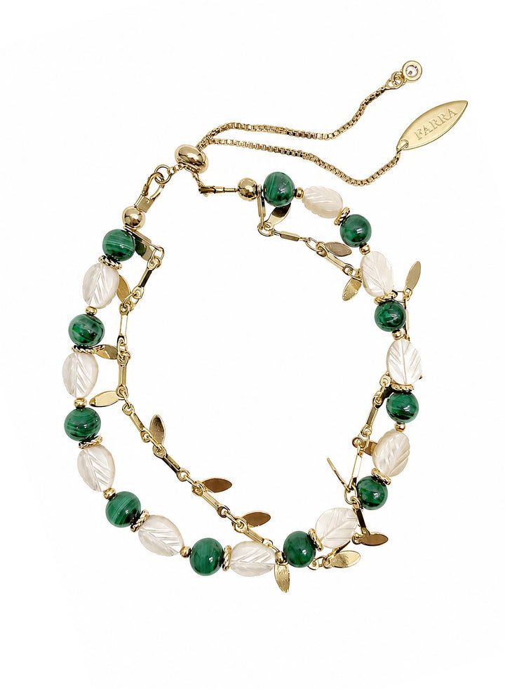 Boho Chic Malachite With Shell Leaves Layered Bracelet SB015