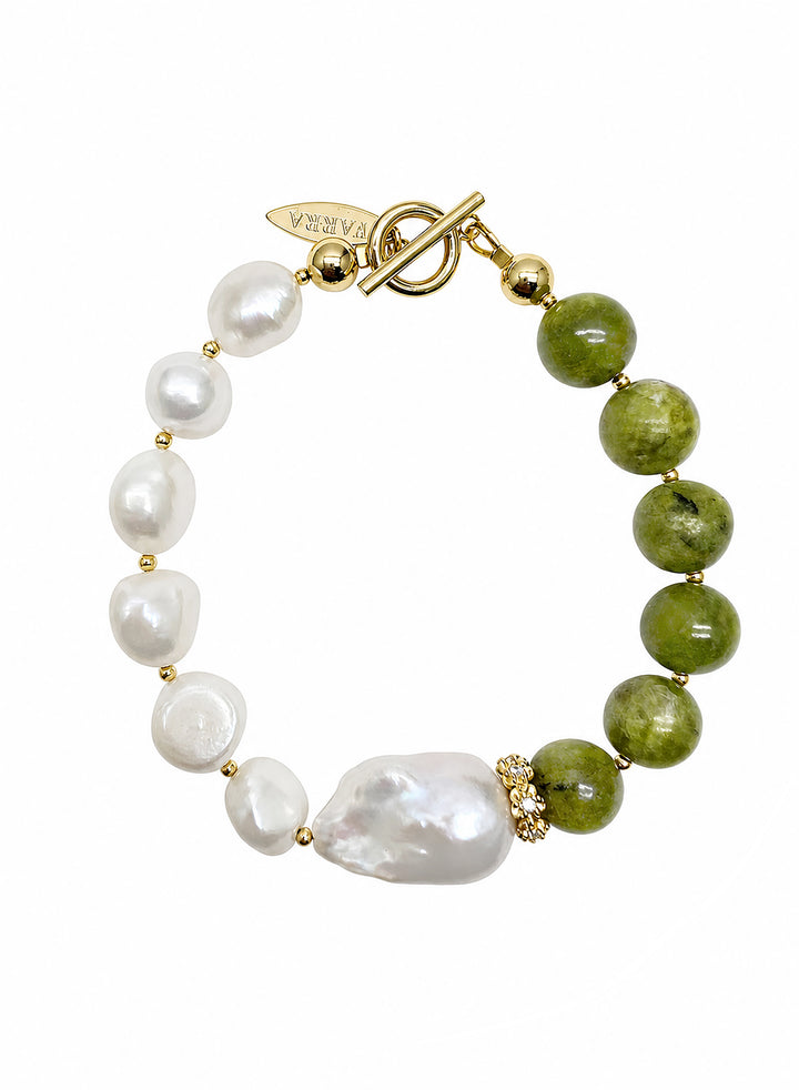 Green Opal With Freshwater Baroque Pearl Bracelet SB016