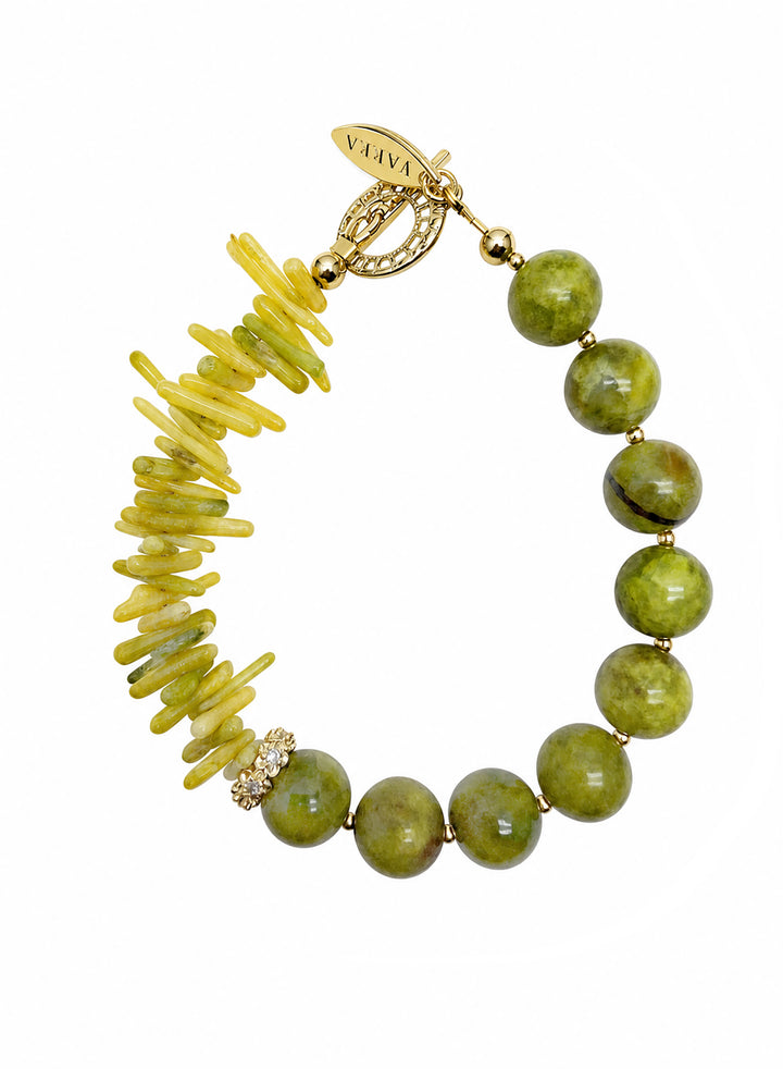 Natural-Inspired Green Opal With Yellow Bamboo Coral Bracelet SB019
