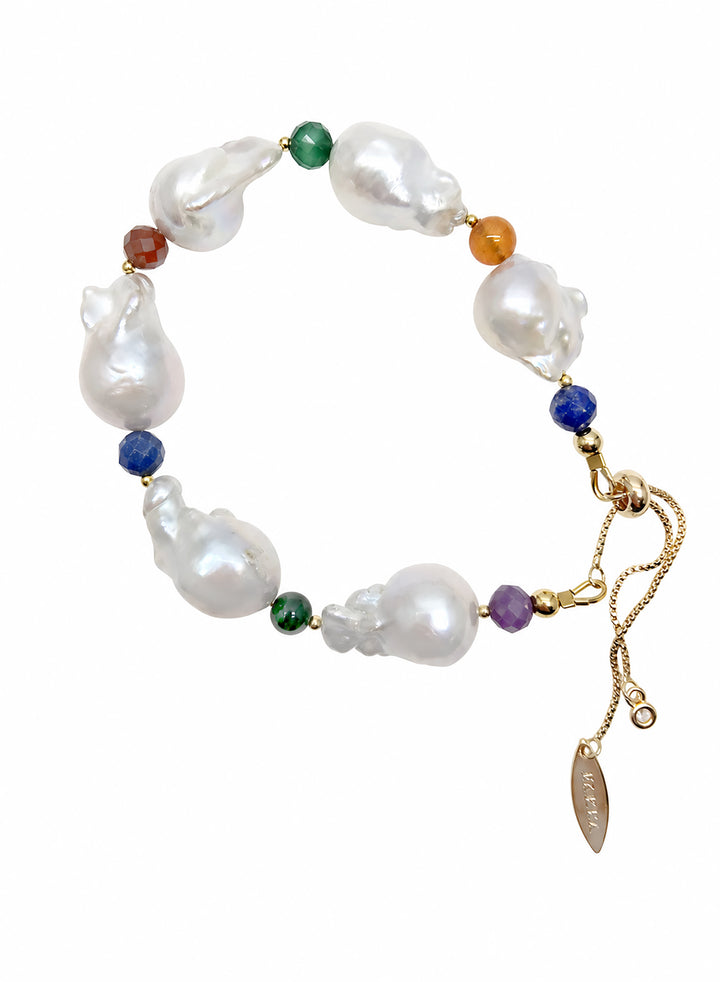 Baroque Pearl With Colorful Gemstone Bracelet SB020