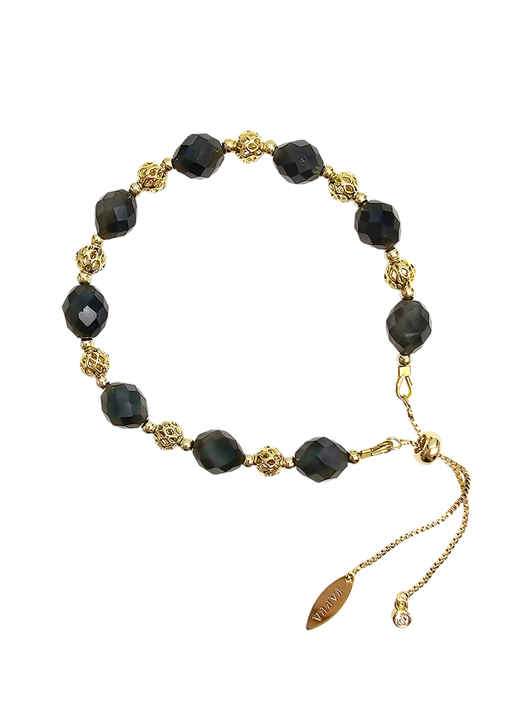Romantic Style Oval Black Obsidian Adjustable Bracelet SB025