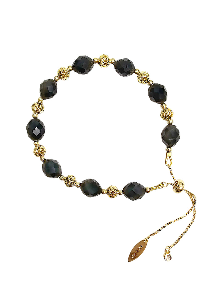 Romantic Style Oval Black Obsidian Adjustable Bracelet SB025