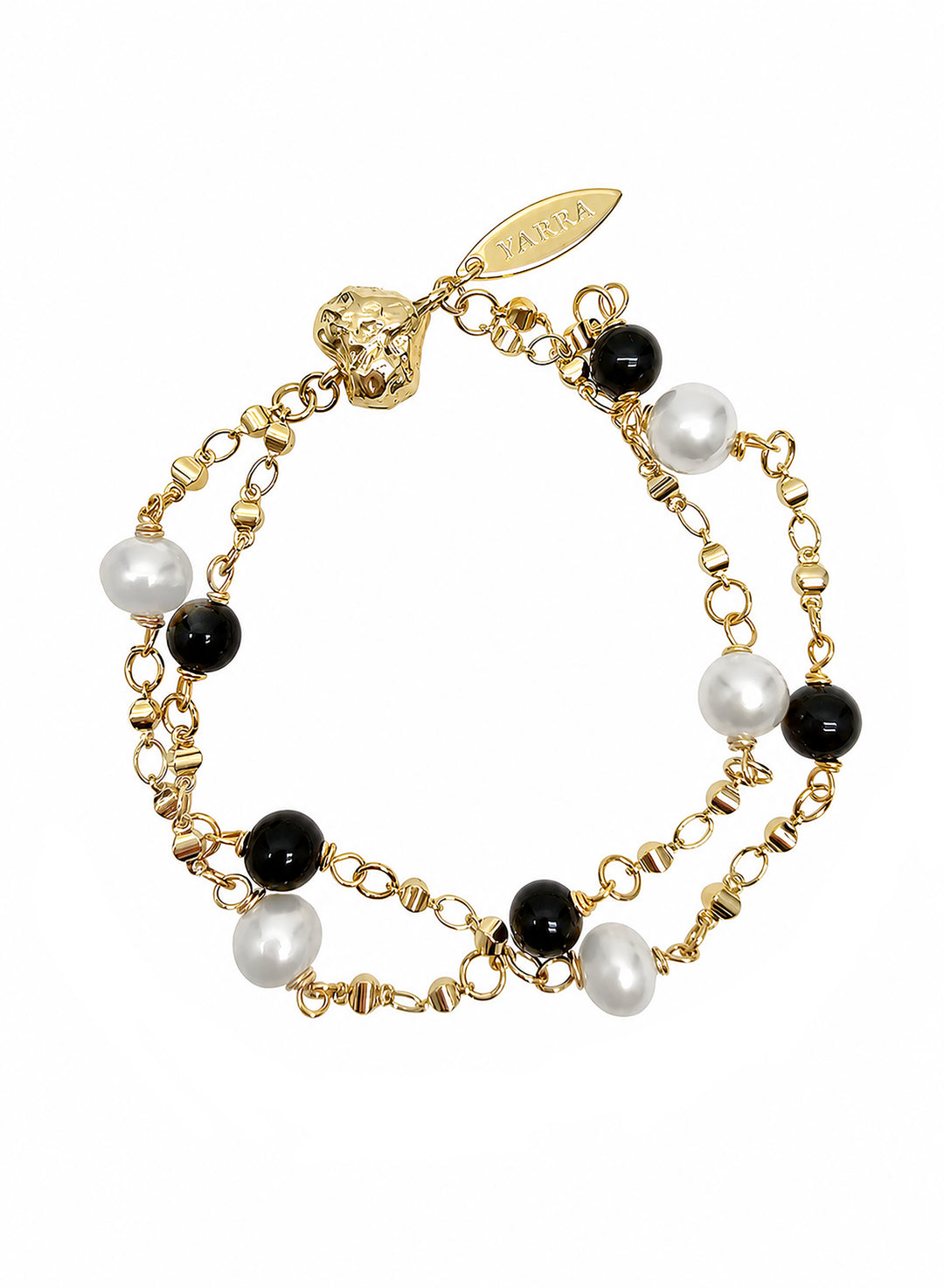 Black Obsidian And White Freshwater Pearl Double Layers Magnetic Clasp Bracelet SB026